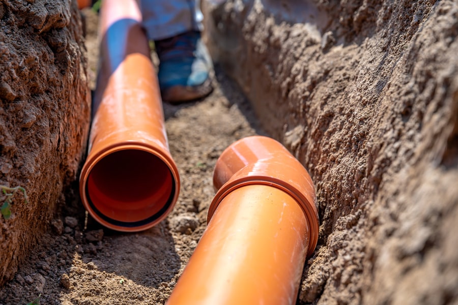 canalisation tuyau dans tranchée